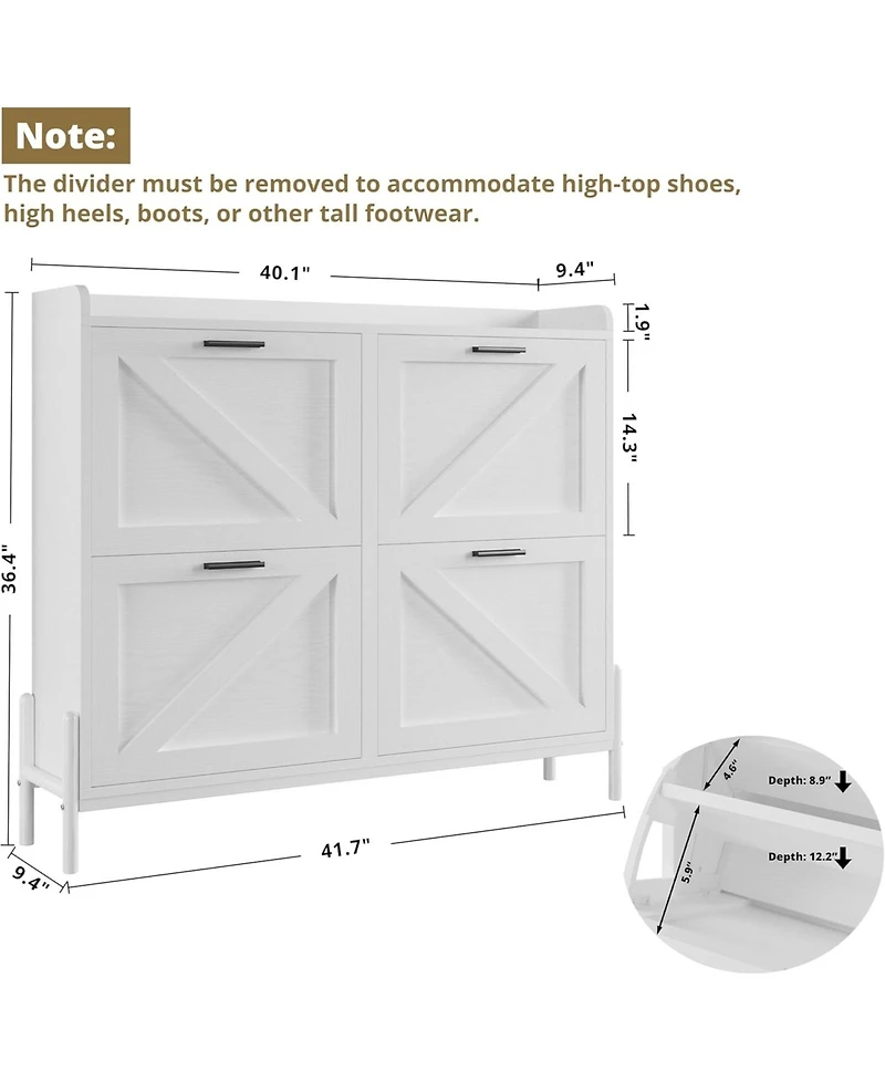 Ironck Shoe Storage Cabinet with 4 Flip Drawers, White