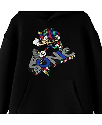 Sonic The Hedgehog Modern Pop Dimension Color Art Long Sleeve Youth Black Hooded Sweatshirt-Medium