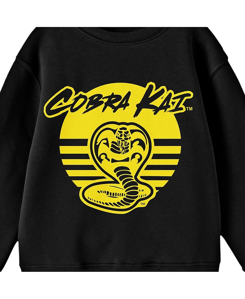 Cobra Kai Boys Yellow Circle Logo Crew Neck Long Sleeve Youth Black Sweatshirt-xl