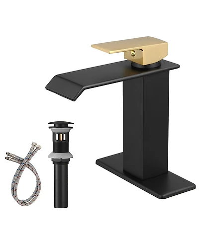 Waterfall Single Hole Single-Handle Low-Arc Bathroom Faucet With Supply Line Brushed Gold