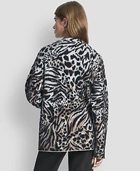 Dkny Women's Long-Sleeve Fur Mix Animal Cardigan