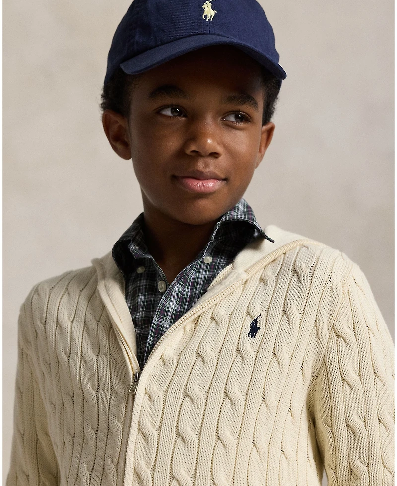 Polo Ralph Lauren Big Boys Cable Cotton Hooded Full-Zip Sweater