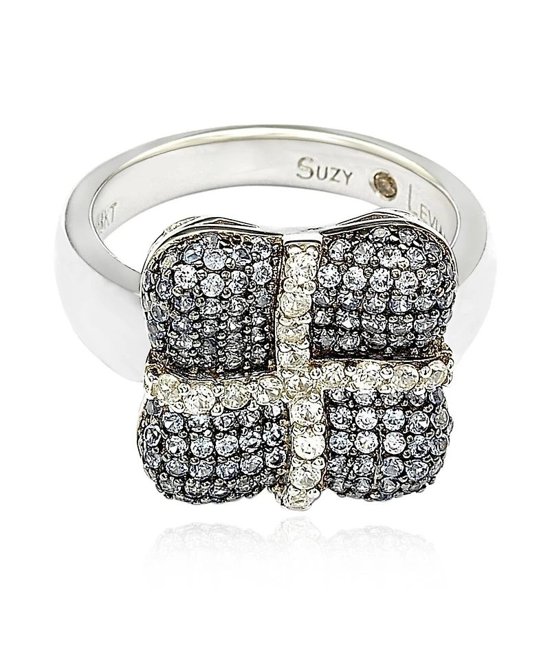 Suzy Levian New York Sterling Silver Sapphire & Created White Wrapped Cushion Ring