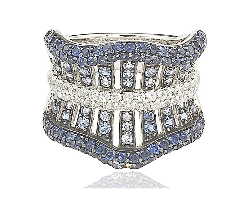 Suzy Levian New York Sterling Silver Sapphire Crossing Ring