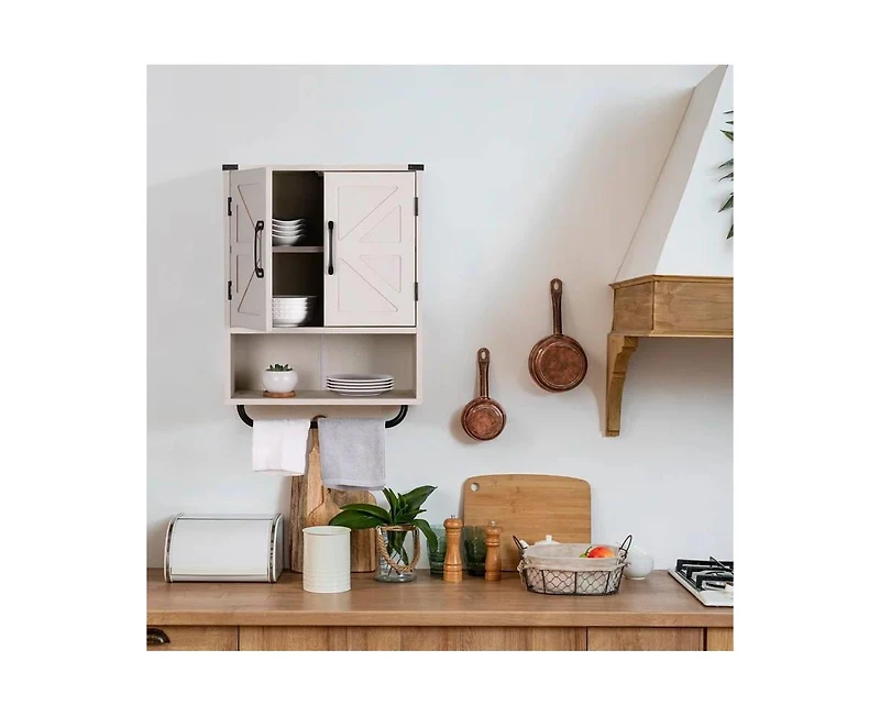 Slickblue Bathroom Wall Cabinet with Storage Shelf and Towel Bar for Organization
