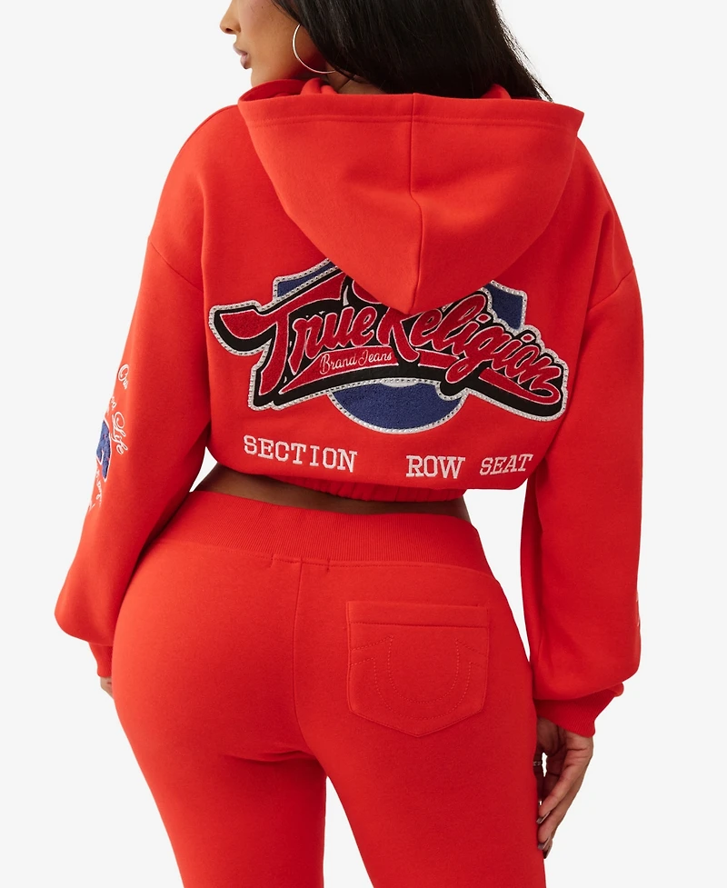 True Religion Women's Crystal Patched Zip Hoodie