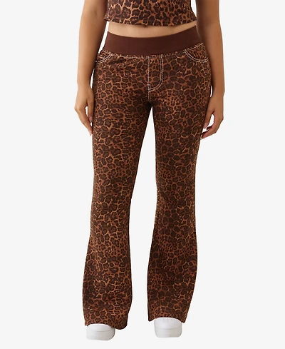 True Religion Women's Big T Crystal Leopard Flare Jeans