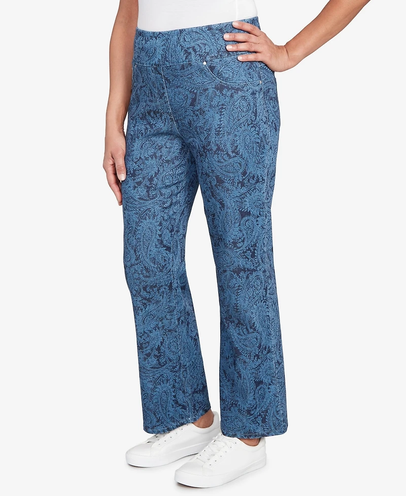 Ruby Rd. Petite Paisley Stretch Denim Pull On Ankle Jeans