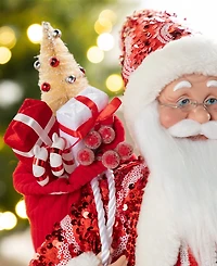 Glitzhome 18" Faux Fur Christmas Peppermint Santa Figurine