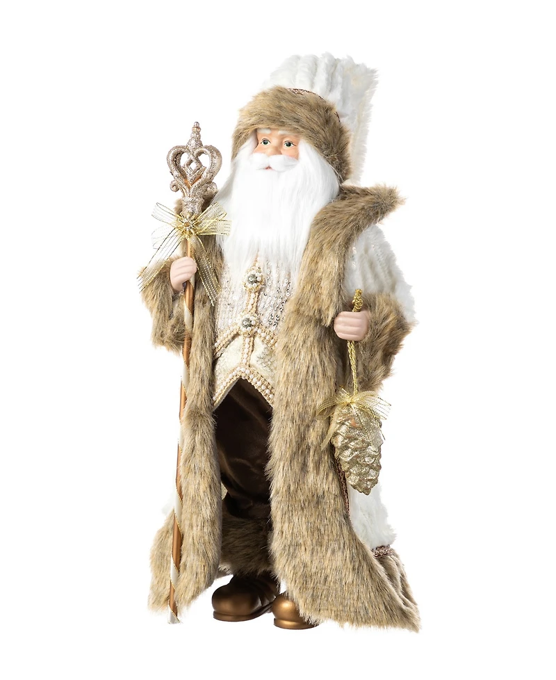 Glitzhome 18" Faux Fur Christmas Woodland Santa Figurine
