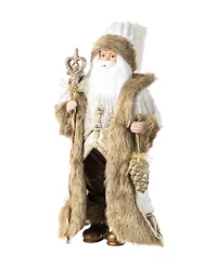 Glitzhome 18" Faux Fur Christmas Woodland Santa Figurine