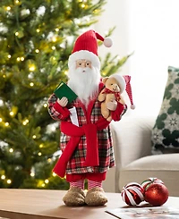 Glitzhome 18" Faux Fur Christmas Bathrobe Santa Figurine