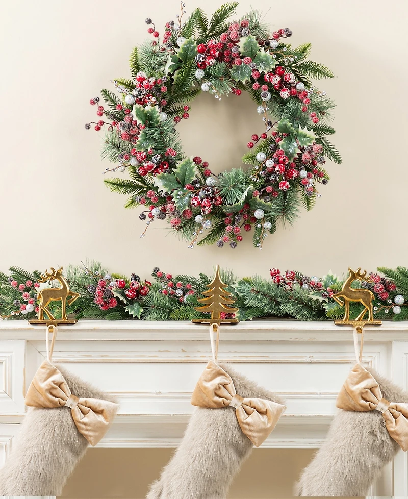 Glitzhome 24" Christmas Pomegranate Berry and Holy Leaf Wreath