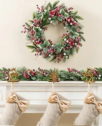 Glitzhome 24" Christmas Pomegranate Berry and Holy Leaf Wreath