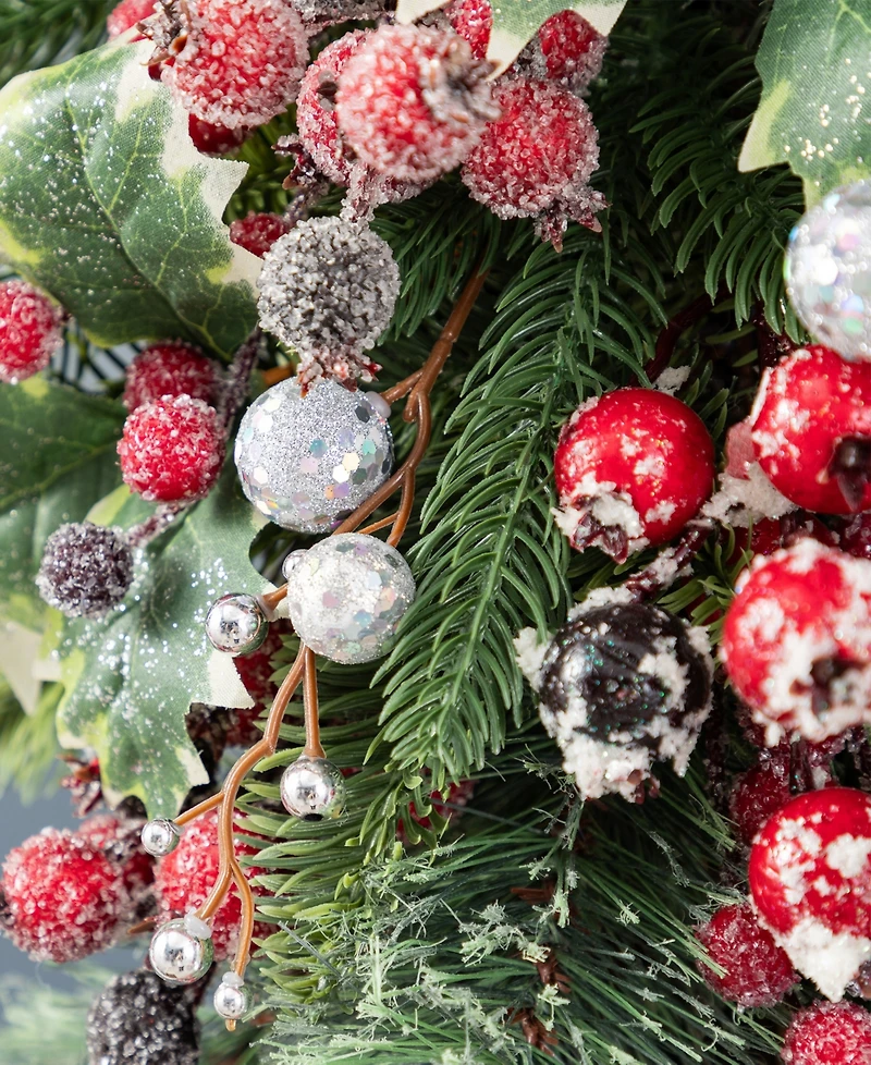 Glitzhome 28" Christmas Pomegranate Berry and Holy Leaf Teardrop