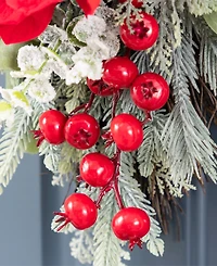 Glitzhome 28" Christmas Mangnolia Berry Teardrop