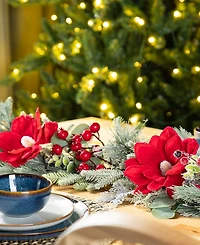 Glitzhome 6" Christmas Mangnolia Berry Garland