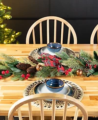Glitzhome 6" Christmas Bell, Pinecone and Berry Bow Garland