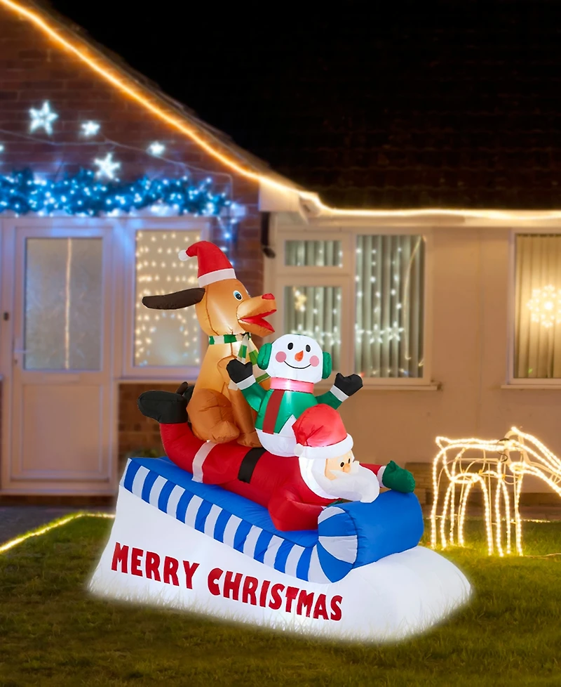Glitzhome 6" Lighted Inflatable Skiing Santa, Snowman and Dog Decor