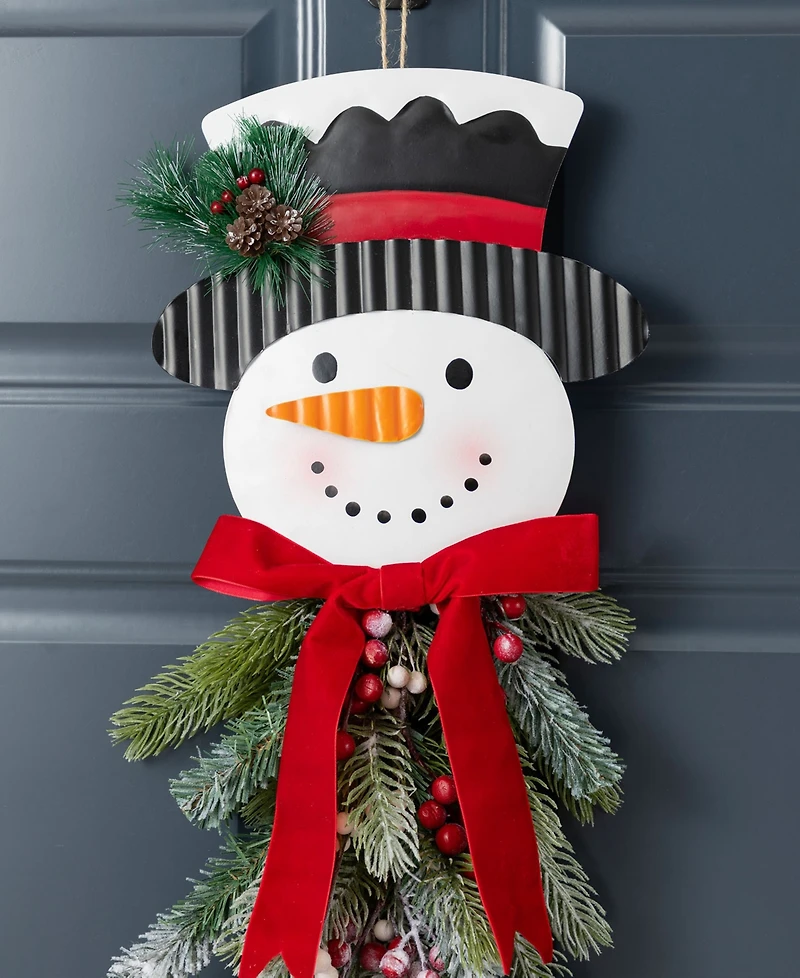 Glitzhome 25" Greenery Snowman Door Hanger