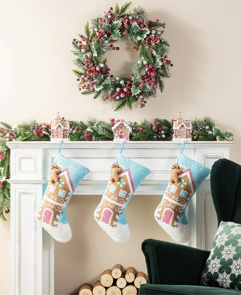 Glitzhome 21" Hooked Gingerbread House Stocking