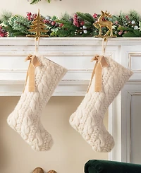 Glitzhome 21" Milk Coffee Brown Twisted Faux Marten Fur Christmas Stocking with Bow