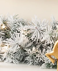 Glitzhome Pre-Lit Snow Flocked Greenery Pine Christmas Garlands