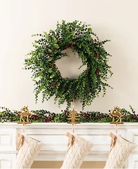 Glitzhome Christmas Greenery Dripping Eucalyptus Wreath and Matched Garlands, Set of 3