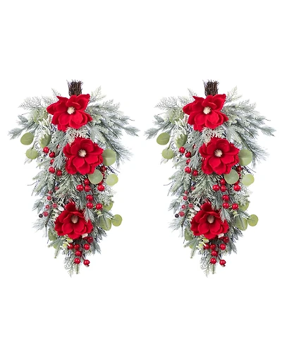Glitzhome Christmas Mangnolia Berry Teardrops, Set of 2