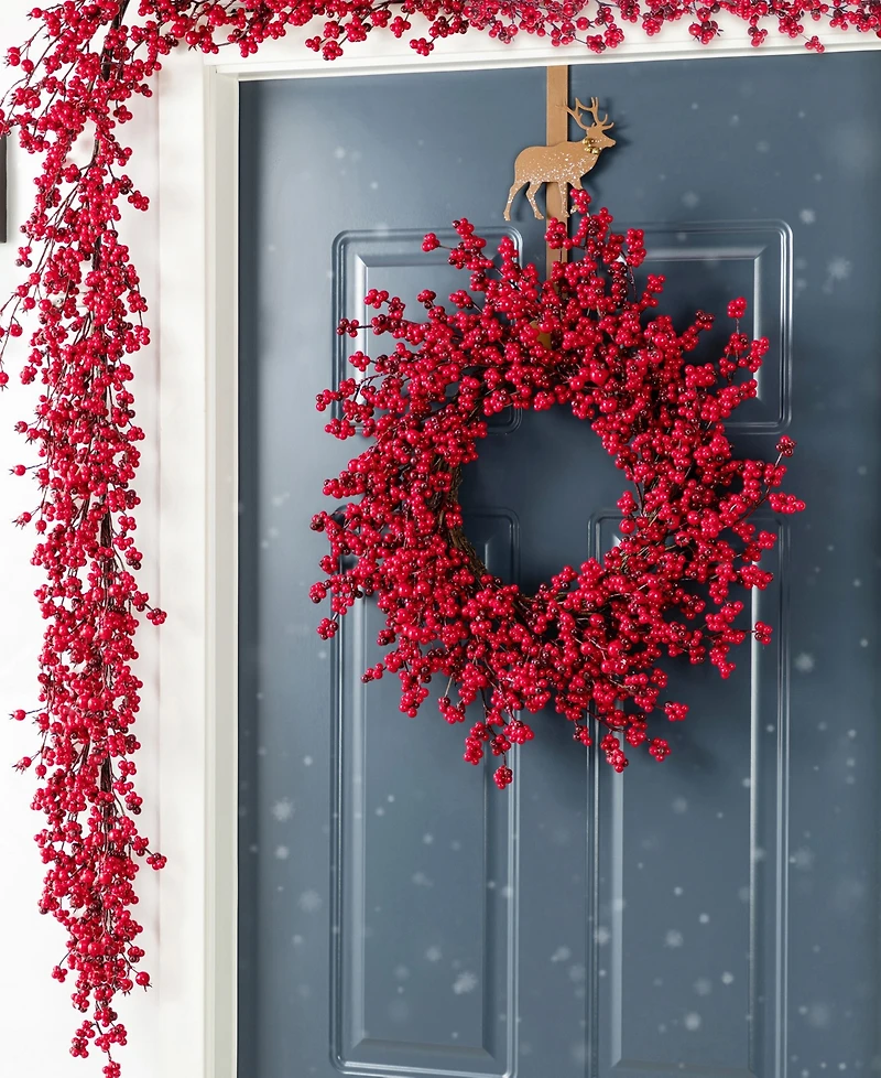 Glitzhome Christmas Red Berries Garland and Matched Wreaths, Set of 3