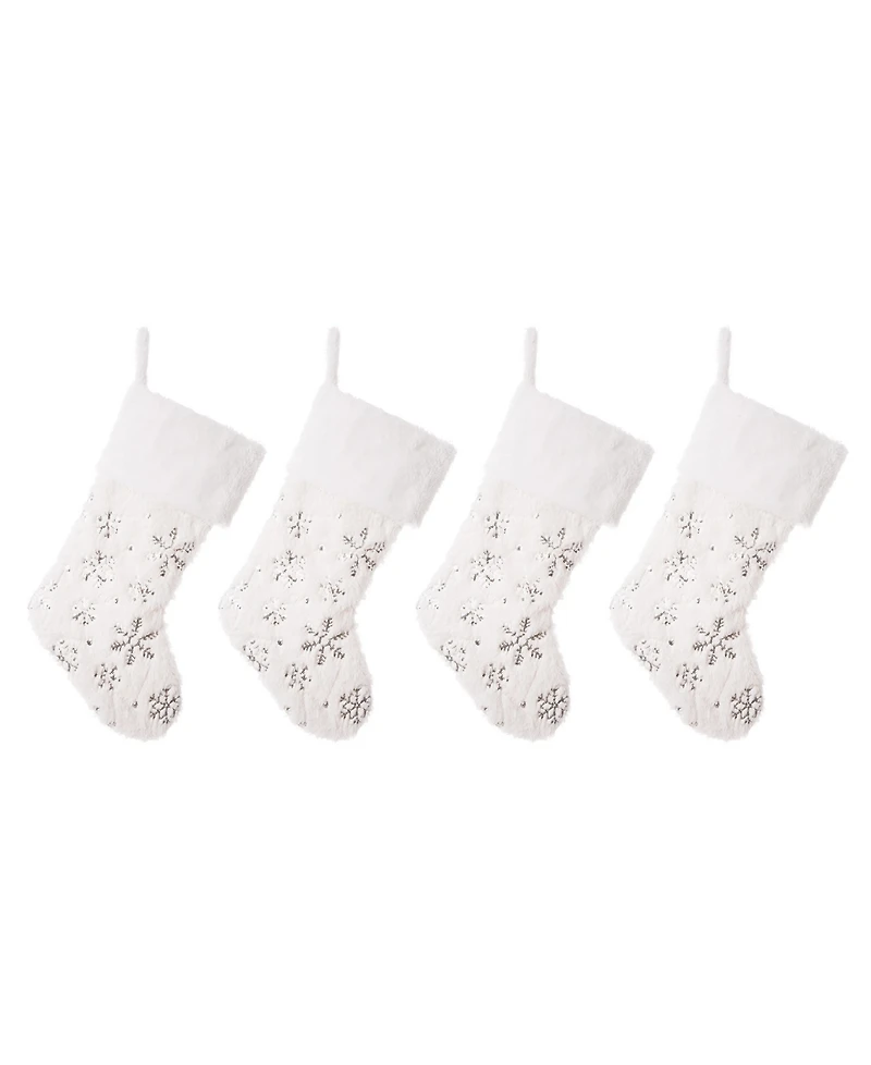 Glitzhome Plush with Snowflake Christmas Stockings, Set of 4