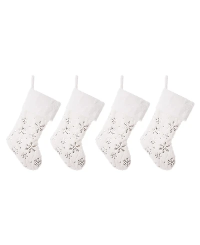 Glitzhome Plush with Snowflake Christmas Stockings, Set of 4