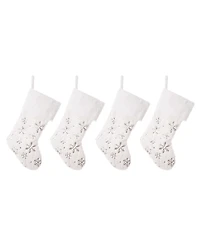 Glitzhome Plush with Snowflake Christmas Stockings, Set of 4