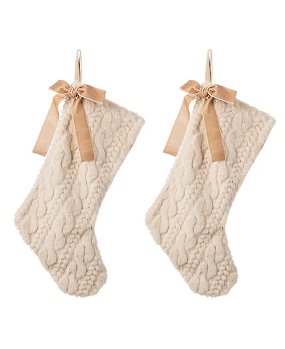 Glitzhome Twisted Faux Marten Fur Christmas Stockings with Bow, Set of 2