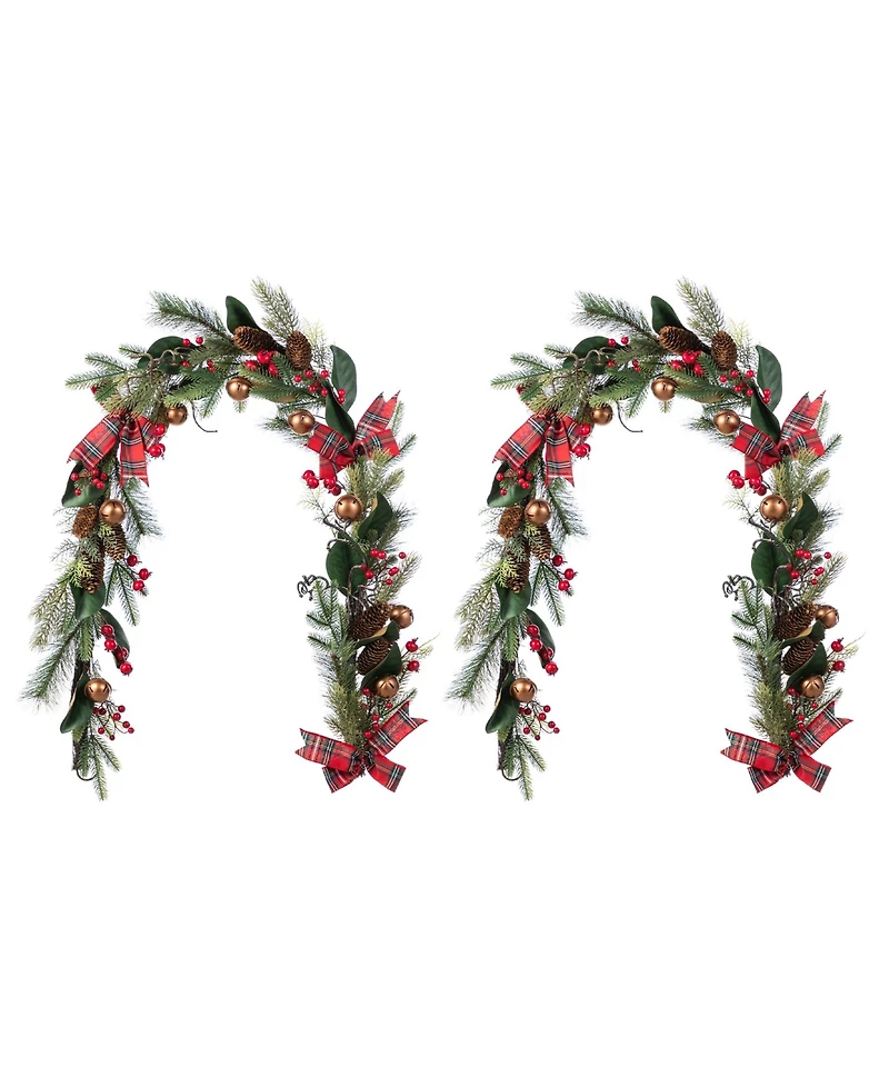 Glitzhome Christmas Bell, Pinecone and Berry Bow Garlands, Set of 2