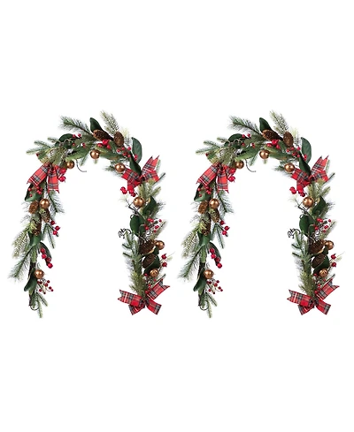 Glitzhome Christmas Bell, Pinecone and Berry Bow Garlands, Set of 2