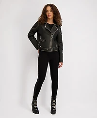 Karl Lagerfeld Paris Women's Asymmetric Faux Leather Belted Moto Coat, Created for Macys
