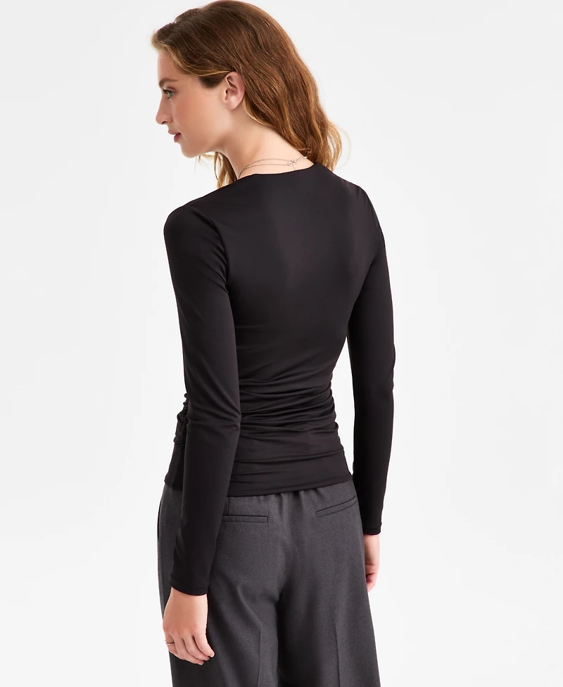 Bar Iii Women's Square-Neck Ruched Knit Top, Macy's Exclusive