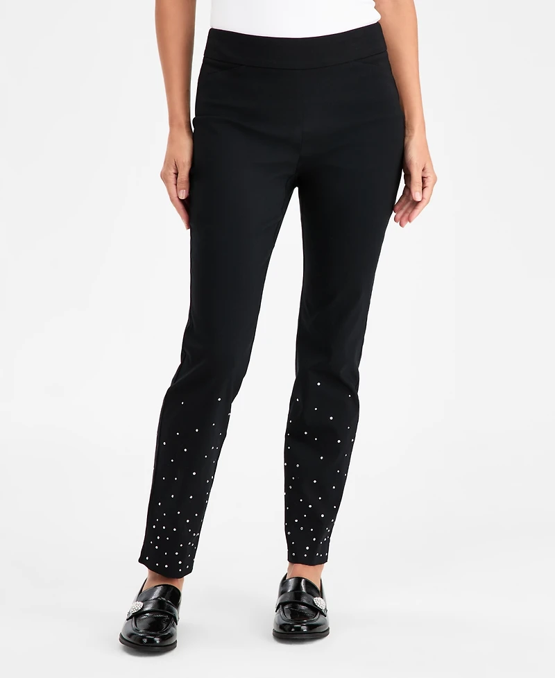 Jm Collection Women's Rhinestone Pearl Embellished Pull-On Cambridge Pants, Macy's Exclusive