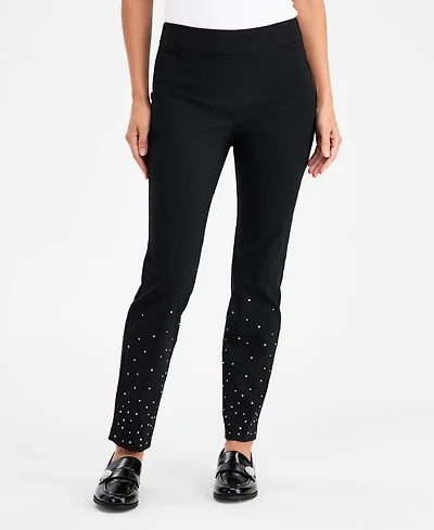 Jm Collection Women's Rhinestone Pearl Embellished Pull-On Cambridge Pants, Macy's Exclusive