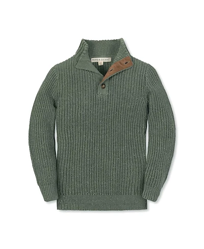 Hope & Henry Little and Big Boys' Organic Mock Neck Cardigan Stitch Sweater