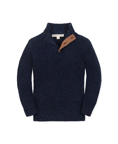 Hope & Henry Little and Big Boys' Organic Mock Neck Cardigan Stitch Sweater