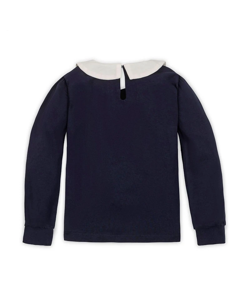 Hope & Henry Little and Big Girls' Organic Long Sleeve Knit Top with Woven Collar