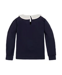 Hope & Henry Little and Big Girls' Organic Long Sleeve Knit Top with Woven Collar