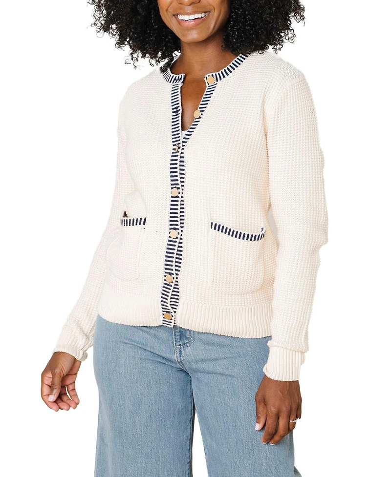 Hope & Henry Women's Organic Tweed Stitch Sweater Cardigan