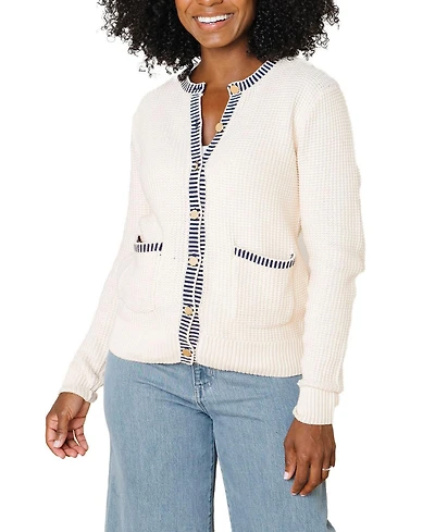 Hope & Henry Women's Organic Tweed Stitch Sweater Cardigan