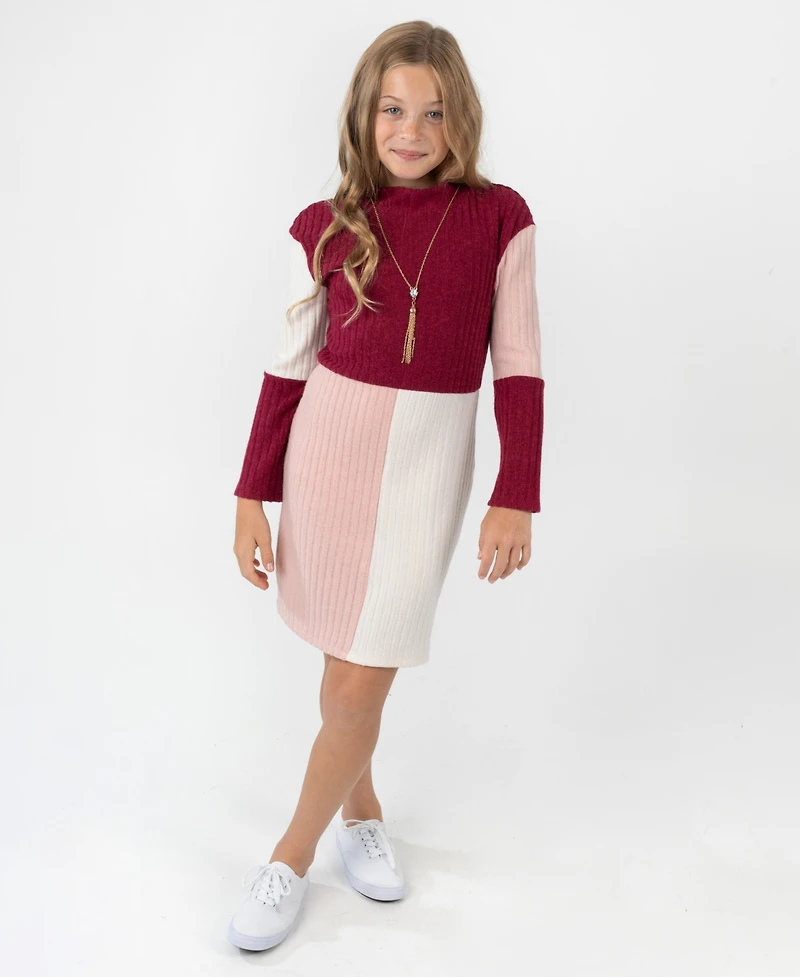 Rare Editions Big Girls Long sleeve Dress with Necklace
