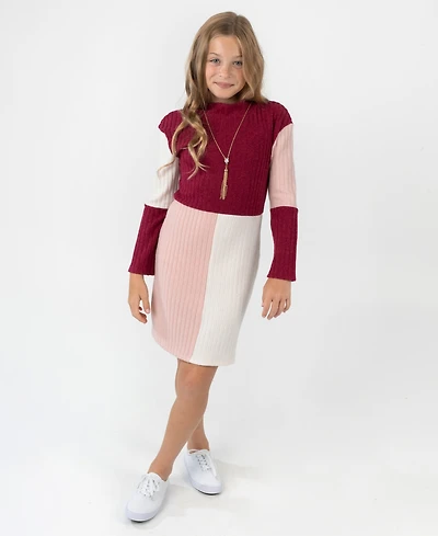 Rare Editions Big Girls Long sleeve Dress with Necklace