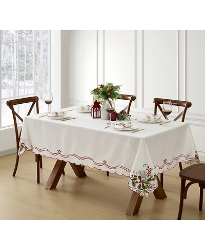 Elrene Holly Ribbon Embroidered Cutwork Fabric Tablecloth, 60" x 120"