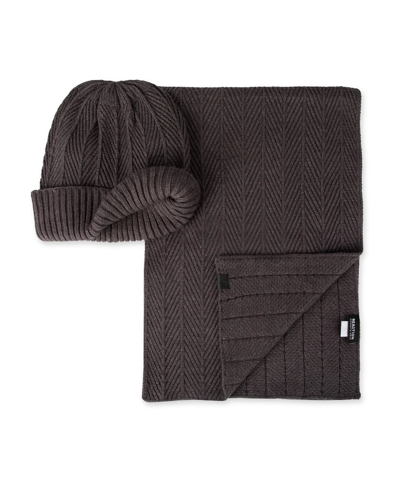 Kenneth Cole Reaction Men's 2-Piece Herringbone Knit Beanie and Scarf Box Set